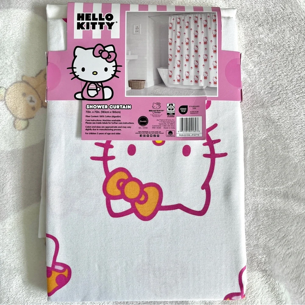 NEW Kawaii Sanrio Hello Kitty Bathroom Decor Shower Curtain 72x72 Mushroom